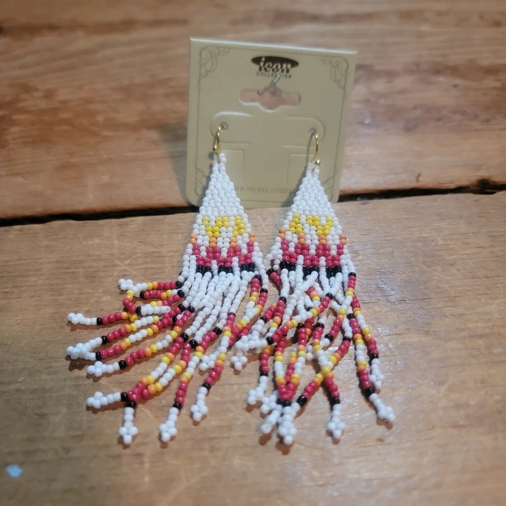 free Spirit Boho Hippie People Seed bead fringe earrings south western